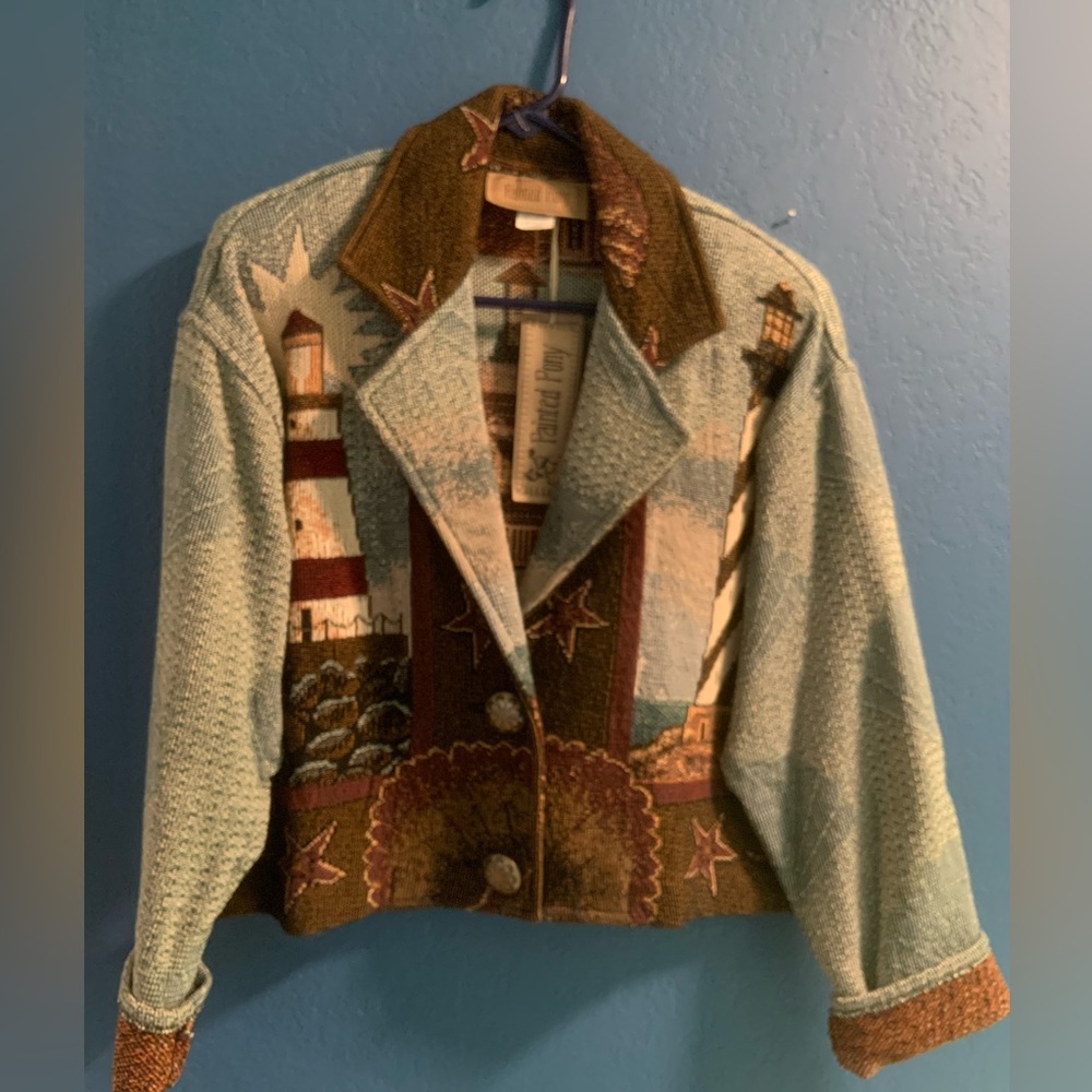 Vintage 90’s Painted Pony's Tapestry Lighthouse Nautical Jacket Size Large NWT - Picture 3 of 16